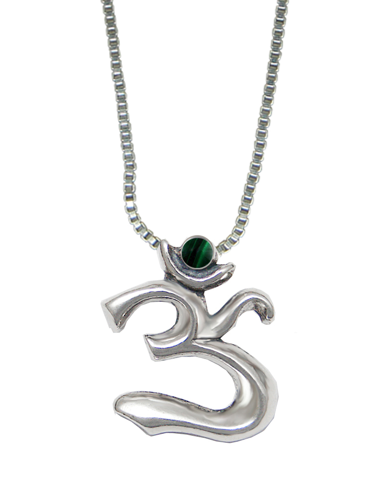 Sterling Silver Elegant Ohm Symbol Pendant With Malachite